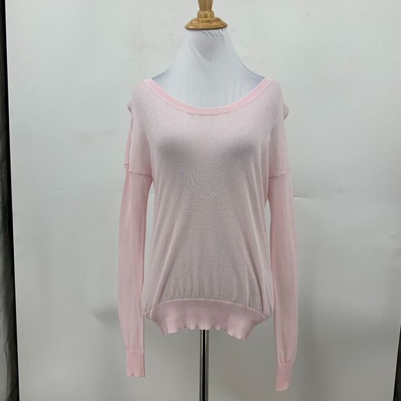 Cabi Gossamer Pullover Sweater Women XS Pink Mesh Boat Neck Drop Shoulder Sleeve - Picture 2 of 10